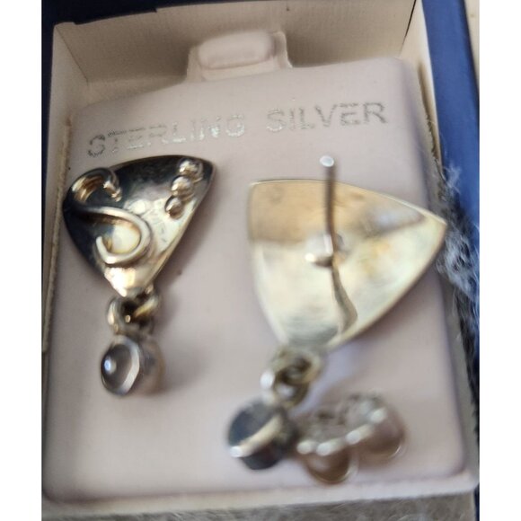 Earrings MoonStone Post Silver Triangle Drop 4.3 gr Jerry & Fran Harr Handmade - Picture 7 of 8